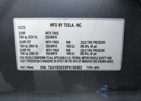 2023 Tesla Model Y Awd/Long Range Dual Motor All-Wheel Drive from USA, damaged, VIN 7SAYGDEE8PA195982